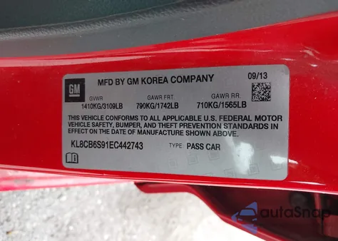2014 Chevrolet Spark Ls Auto from USA, damaged, VIN KL8CB6S91EC442743